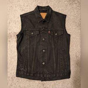 Levi's PREMIUM Trucker Jacket Black Sleeveless Cutoff Denim Vest Men's Small
